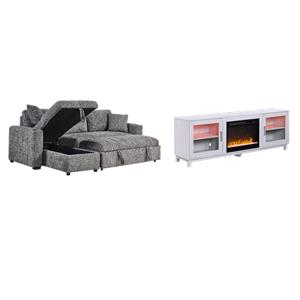 Pemberly Row 2-Piece Set of Sleeper Sectional Sofa & TV Stand with Fireplace