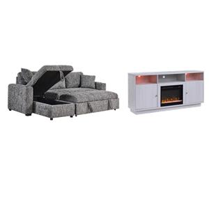 Pemberly Row 2-Piece Set of Sleeper Sectional Sofa & TV Stand with Fireplace