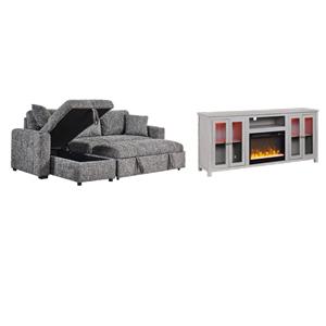 Pemberly Row 2-Piece Set of Sleeper Sectional Sofa & TV Stand with Fireplace