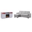 Pemberly Row 2Pc Set of Sleeper Sectional Sofa and TV Stand with Fireplace