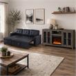 Pemberly Row Living Room Set of 2 Leather Sleeper Sofa and Fireplace TV Console