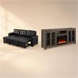 Pemberly Row Living Room Set of 2 Leather Sleeper Sofa and Fireplace TV Console