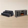 Pemberly Row Living Room Set of 2 Leather Sleeper Sofa and Fireplace TV Console