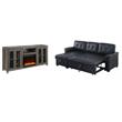 Pemberly Row Living Room Set of 2 Leather Sleeper Sofa and Fireplace TV Console
