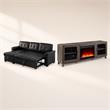 Pemberly Row Living Room Set of 2 Leather Sleeper Sofa and Fireplace TV Console