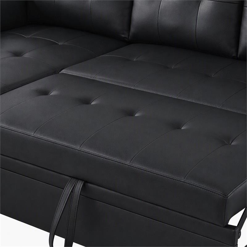 Pemberly Row Living Room Set of 2 Leather Sleeper Sofa and Fireplace TV Console