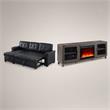 Pemberly Row Living Room Set of 2 Leather Sleeper Sofa and Fireplace TV Console