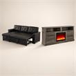 Pemberly Row Living Room Set of 2 Leather Sleeper Sofa and Fireplace TV Console
