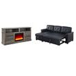 Pemberly Row Living Room Set of 2 Leather Sleeper Sofa and Fireplace TV Console