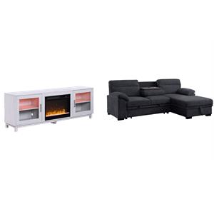 Pemberly Row Set of 2 TV Stand with Fireplace & Sleeper Sectional Sofa