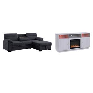 Pemberly Row Set of 2 TV Stand with Fireplace & Sleeper Sectional Sofa