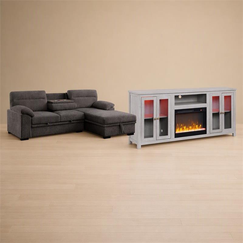 Pemberly Row Living Room Set of 2 Fireplace TV Stand & Sleeper Sectional Sofa