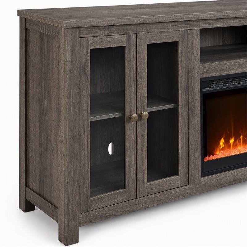 Pemberly Row Living Room Set of 2 Fireplace TV Stand & Sleeper Sectional Sofa
