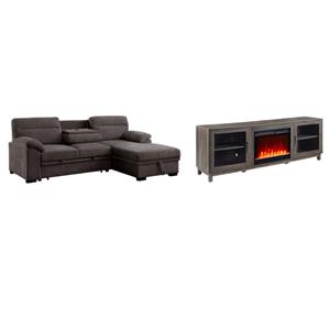 Pemberly Row Living Room Set of 2 Fireplace TV Stand & Sleeper Sectional Sofa