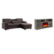 Pemberly Row Living Room Set of 2 Fireplace TV Stand & Sleeper Sectional Sofa