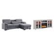 Pemberly Row Living Room Set of 2 Fireplace TV Stand & Sleeper Sectional Sofa
