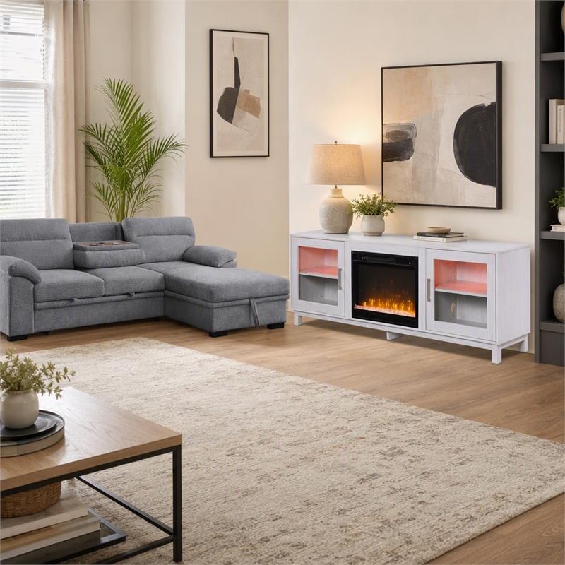 Pemberly Row Living Room Set of 2 Fireplace TV Stand & Sleeper Sectional Sofa