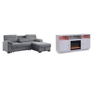 Pemberly Row Living Room Set of 2 Fireplace TV Stand & Sleeper Sectional Sofa