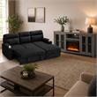 Pemberly Row Set of 2 Fireplace TV Console and Black Sleeper Sectional Sofa