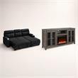 Pemberly Row Set of 2 Fireplace TV Console and Black Sleeper Sectional Sofa