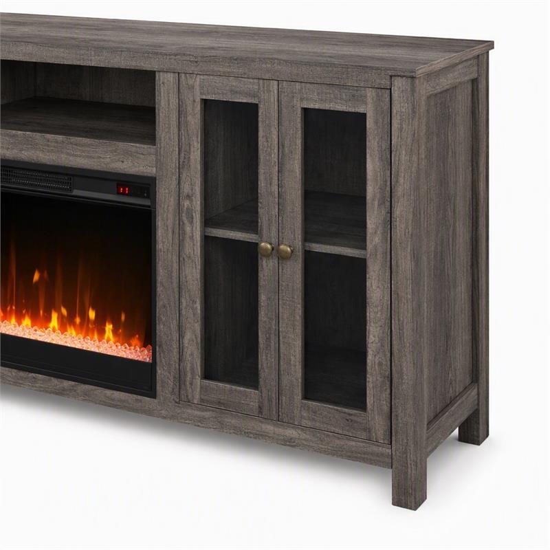 Pemberly Row Set of 2 Fireplace TV Console and Black Sleeper Sectional Sofa
