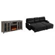 Pemberly Row Set of 2 Fireplace TV Console and Black Sleeper Sectional Sofa
