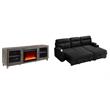 Pemberly Row Set of 2 Fireplace TV Console and Black Sleeper Sectional Sofa