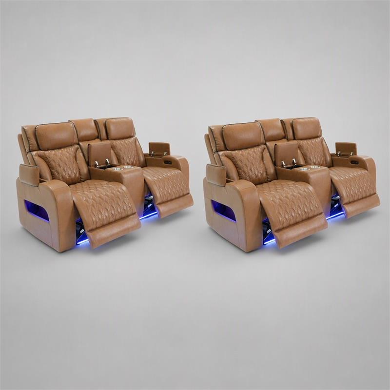 Pemberly Row Set of 2 Power Reclining Loveseats with LED Lighting