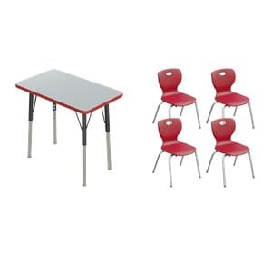 Pemberly Row 5-Piece Set of Classroom Desk and 4 Stacking Student Chairs