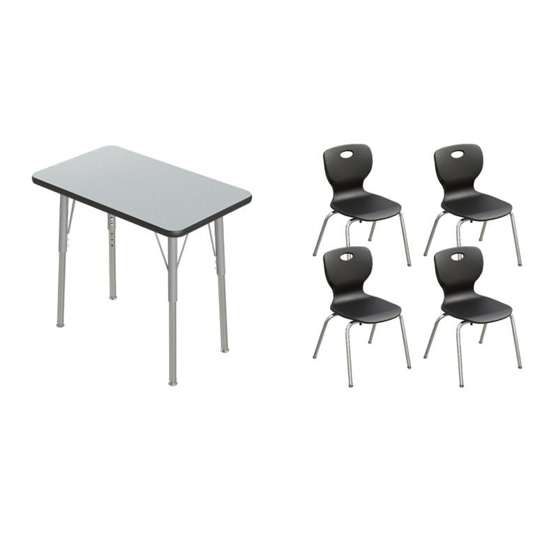 Pemberly Row 5-Piece Set of Classroom Desk and 4 Stacking Student Chairs
