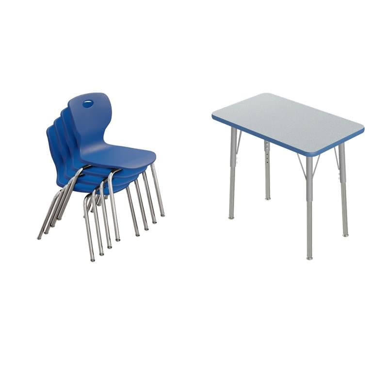 Pemberly Row 5-Piece Set of Classroom Desk and 4 Stacking Student Chairs