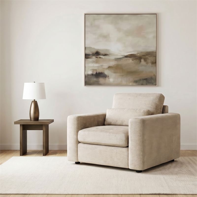 Pemberly Row Chenille Upholstered Track Arm Accent Chair in Camel