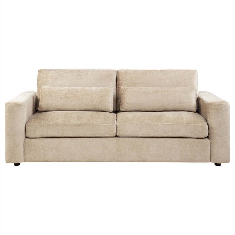 Pemberly Row Chenille Track Arm Sofa with Loose Cushions in Camel