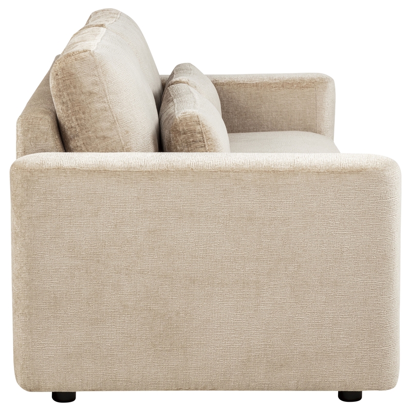 Pemberly Row Chenille Track Arm Sofa with Loose Cushions in Camel