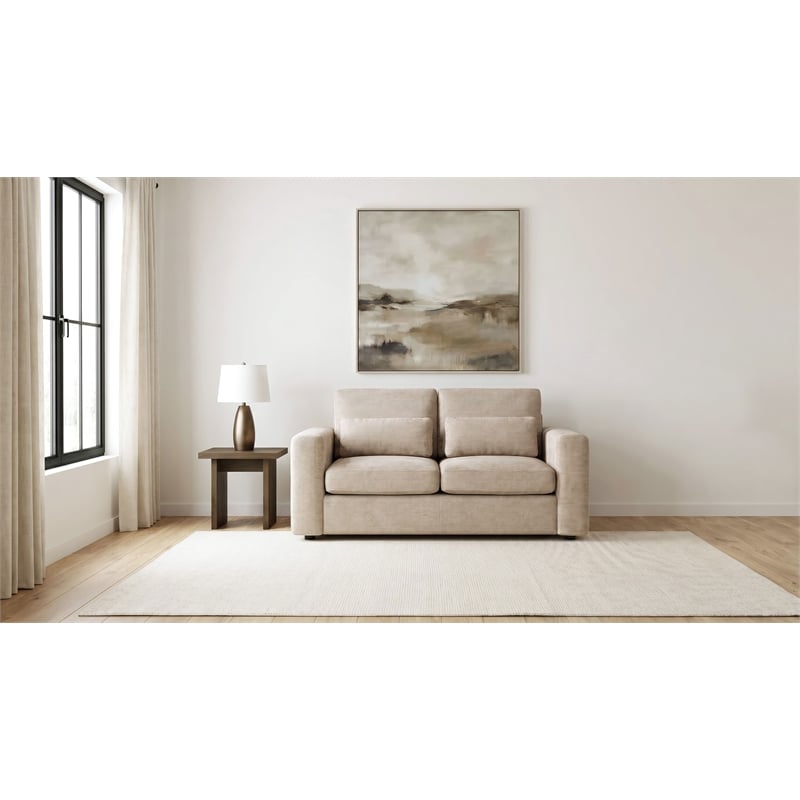 Pemberly Row Chenille Upholstered Track Arm Loveseat in Camel