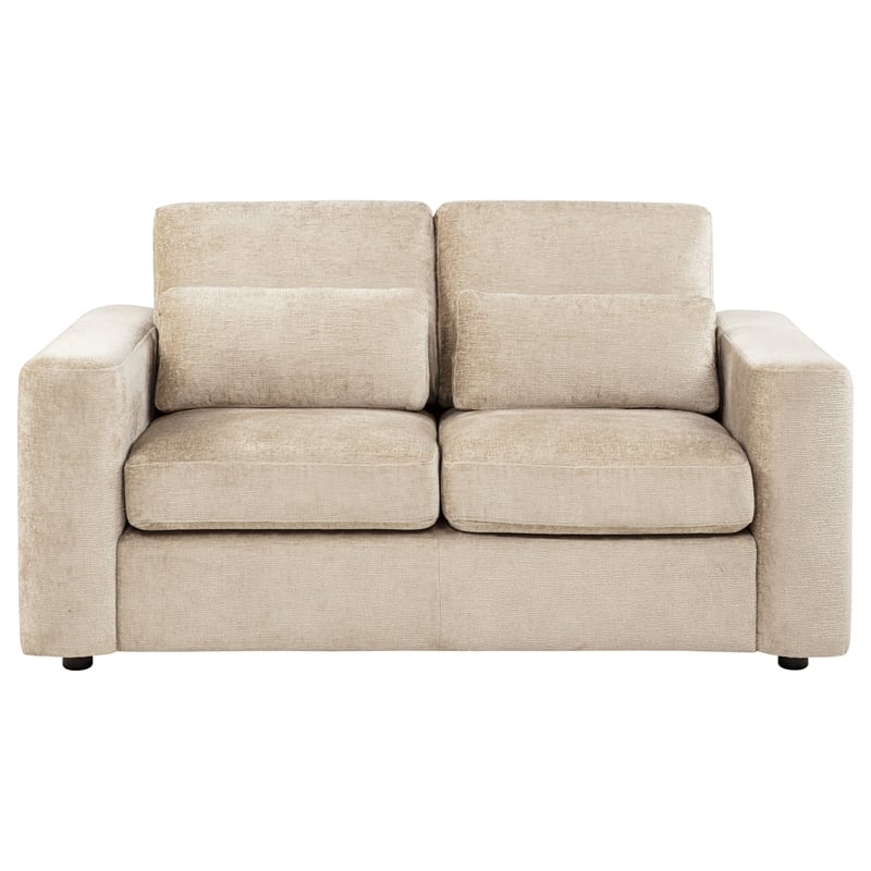 Pemberly Row Chenille Upholstered Track Arm Loveseat in Camel