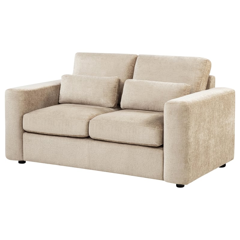 Pemberly Row Chenille Upholstered Track Arm Loveseat in Camel