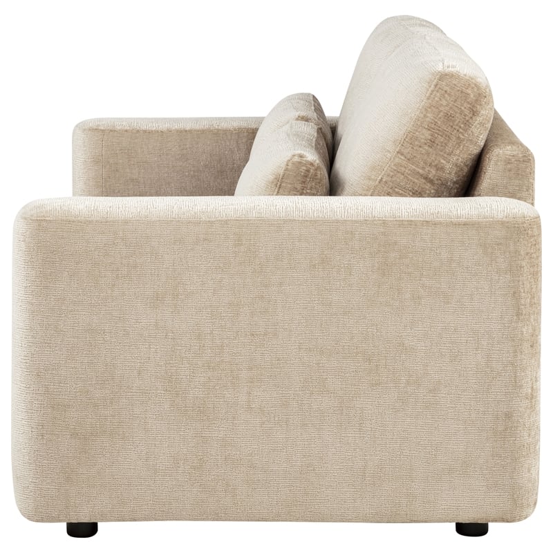 Pemberly Row Chenille Upholstered Track Arm Loveseat in Camel