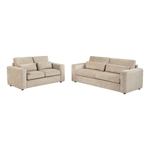 Pemberly Row 2-piece Chenille Upholstered Track Arm Sofa Set in Camel
