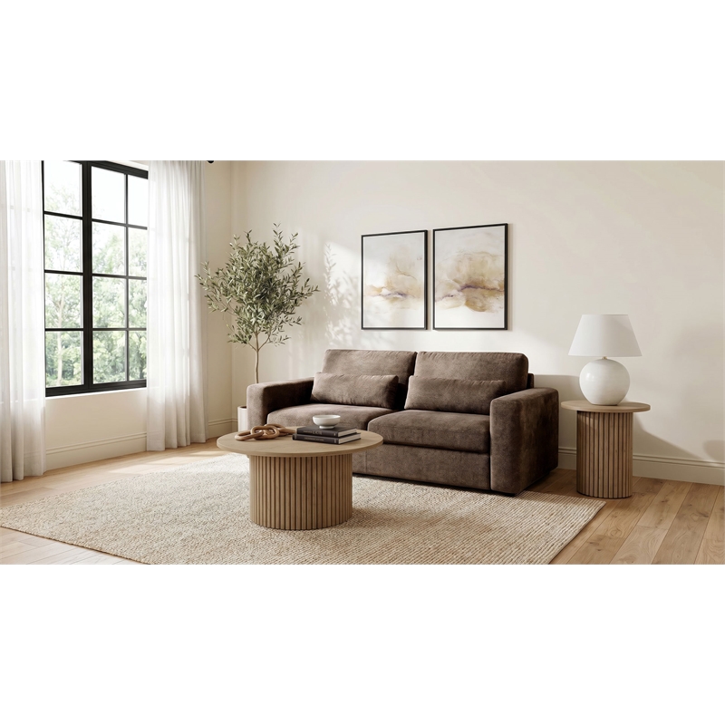 Pemberly Row Chenille Upholstered Track Arm Sofa in Chocolate