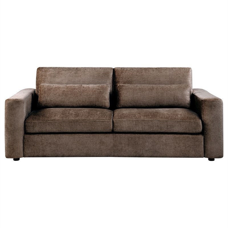 Pemberly Row Chenille Upholstered Track Arm Sofa in Chocolate