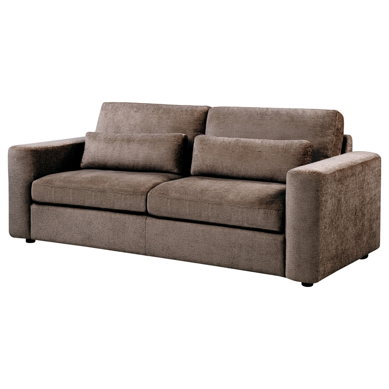 Pemberly Row Chenille Upholstered Track Arm Sofa in Chocolate