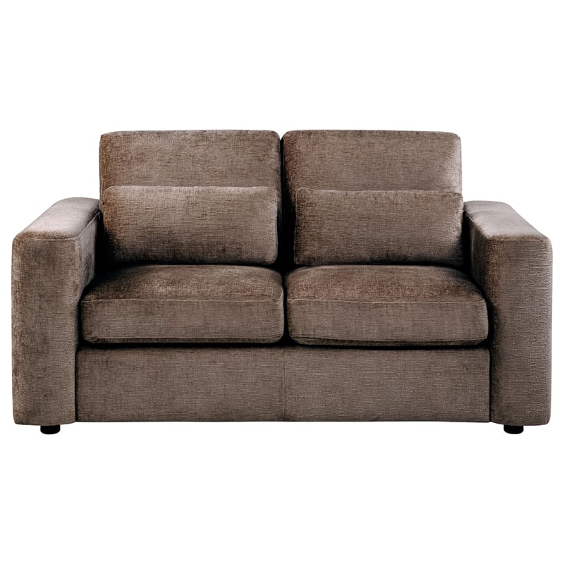 Pemberly Row Chenille Upholstered Track Arm Loveseat in Chocolate