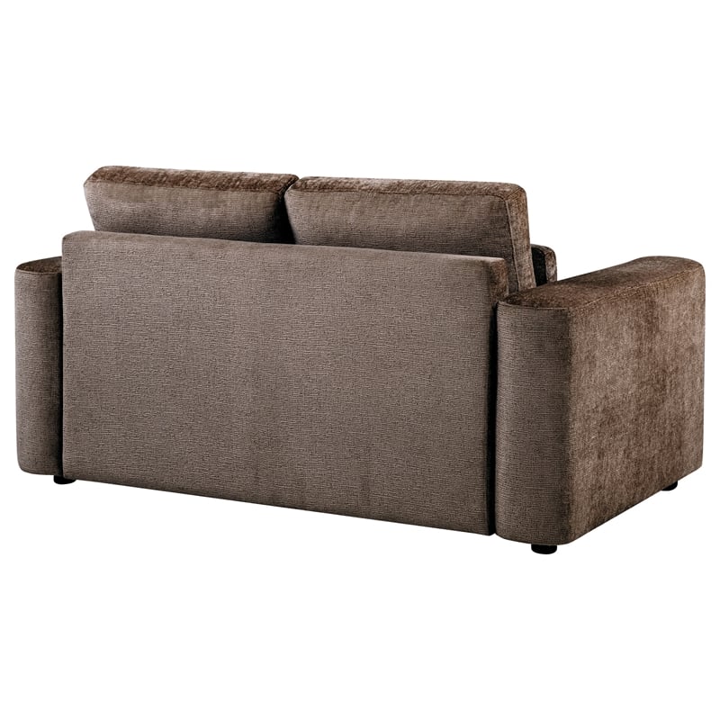 Pemberly Row Chenille Upholstered Track Arm Loveseat in Chocolate