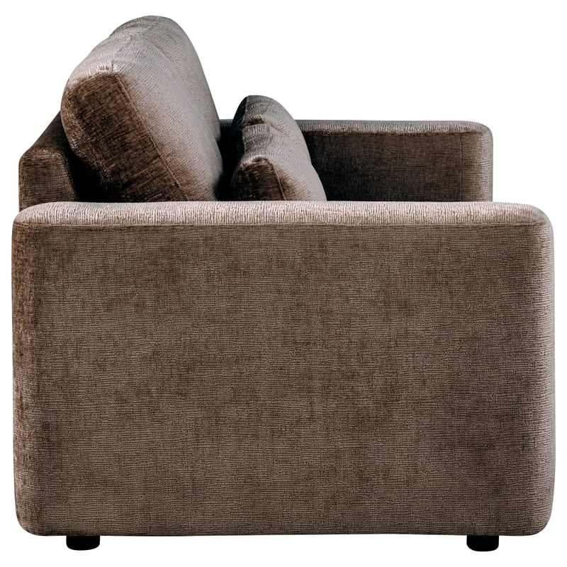 Pemberly Row Chenille Upholstered Track Arm Loveseat in Chocolate