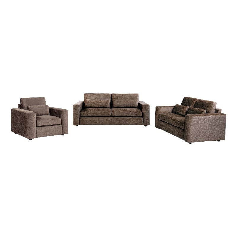 Pemberly Row 3-piece Chenille Upholstered Track Arm Sofa Set in Chocolate