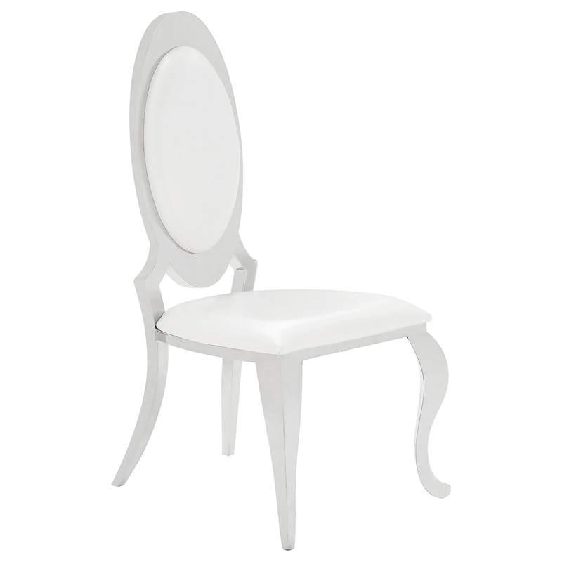 Pemberly Row 7-piece White Tempered Glass Dining Set in Cream White Chairs