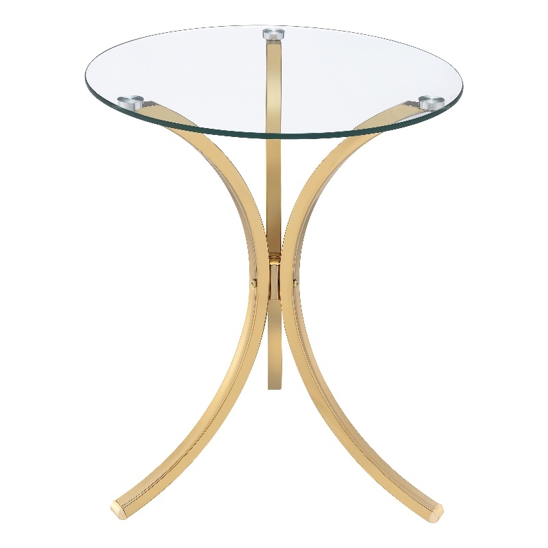 Pemberly Row Round Glass Top Curved Metal Side Table in Gold