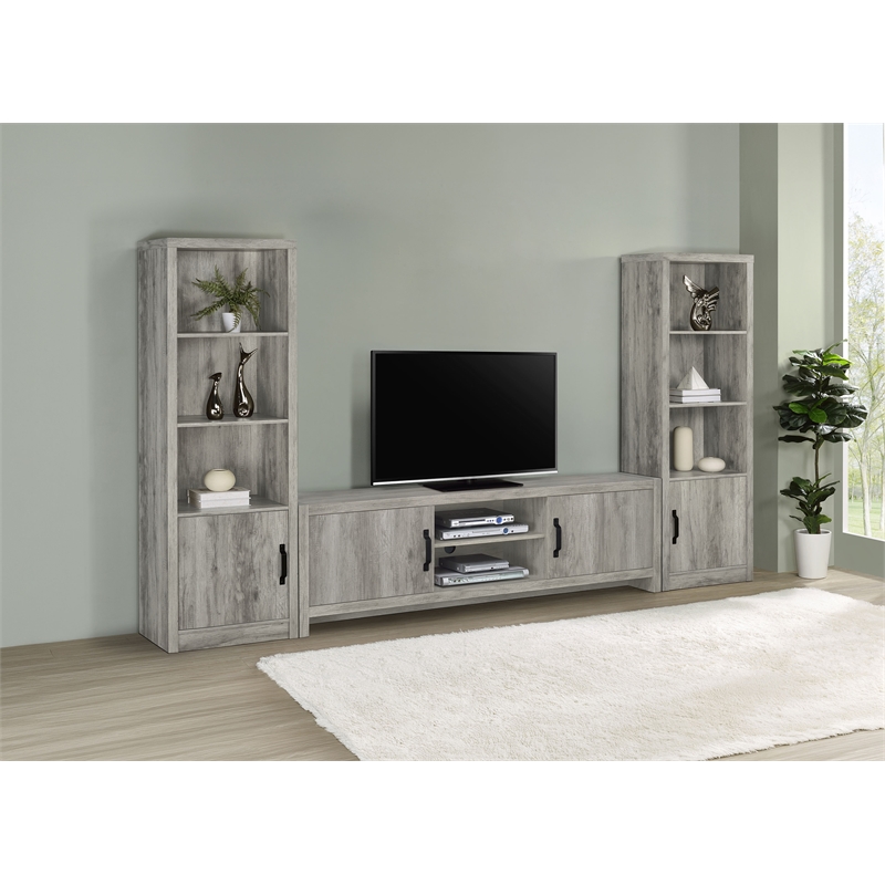 Pemberly Row 3-Piece Entertainment Center for 75-Inch TVs in Gray Driftwood