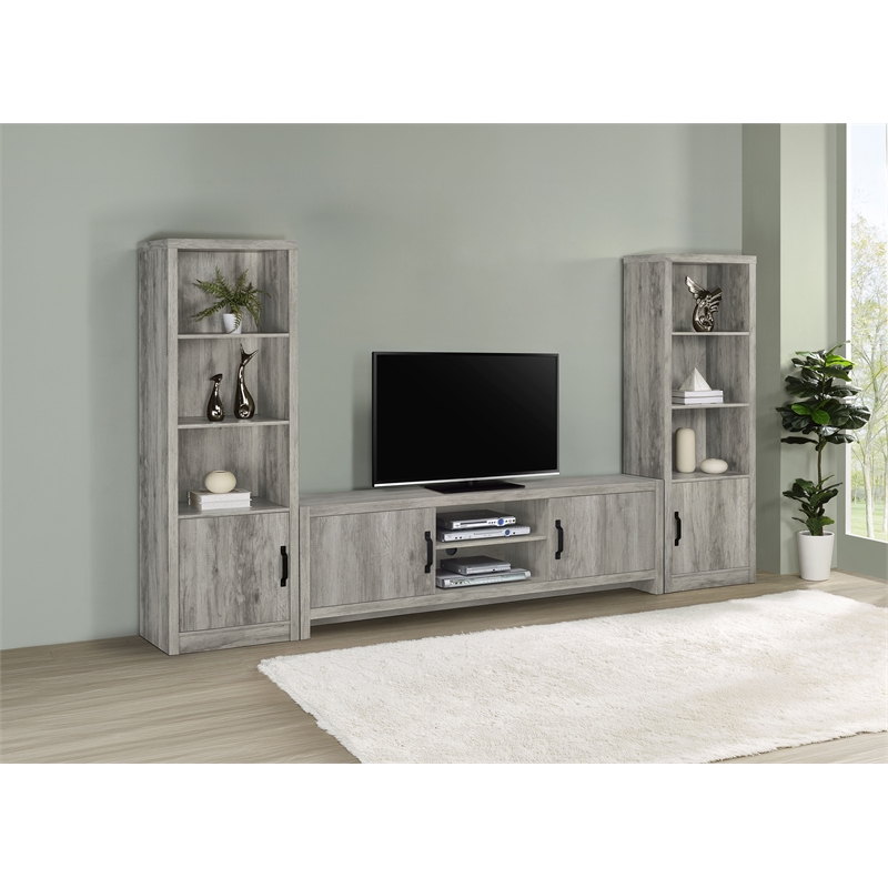Pemberly Row 3-Piece Entertainment Center for 75-Inch TVs in Gray Driftwood
